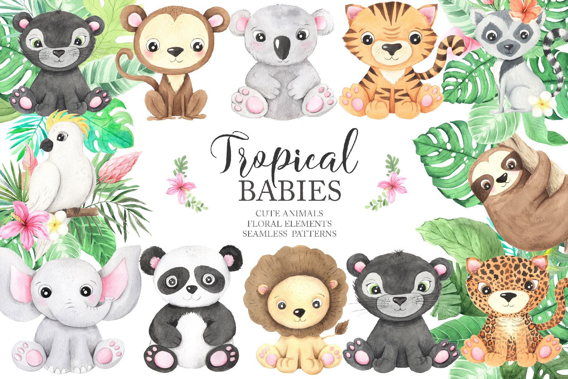 Watercolor Tropical Animals Clipart