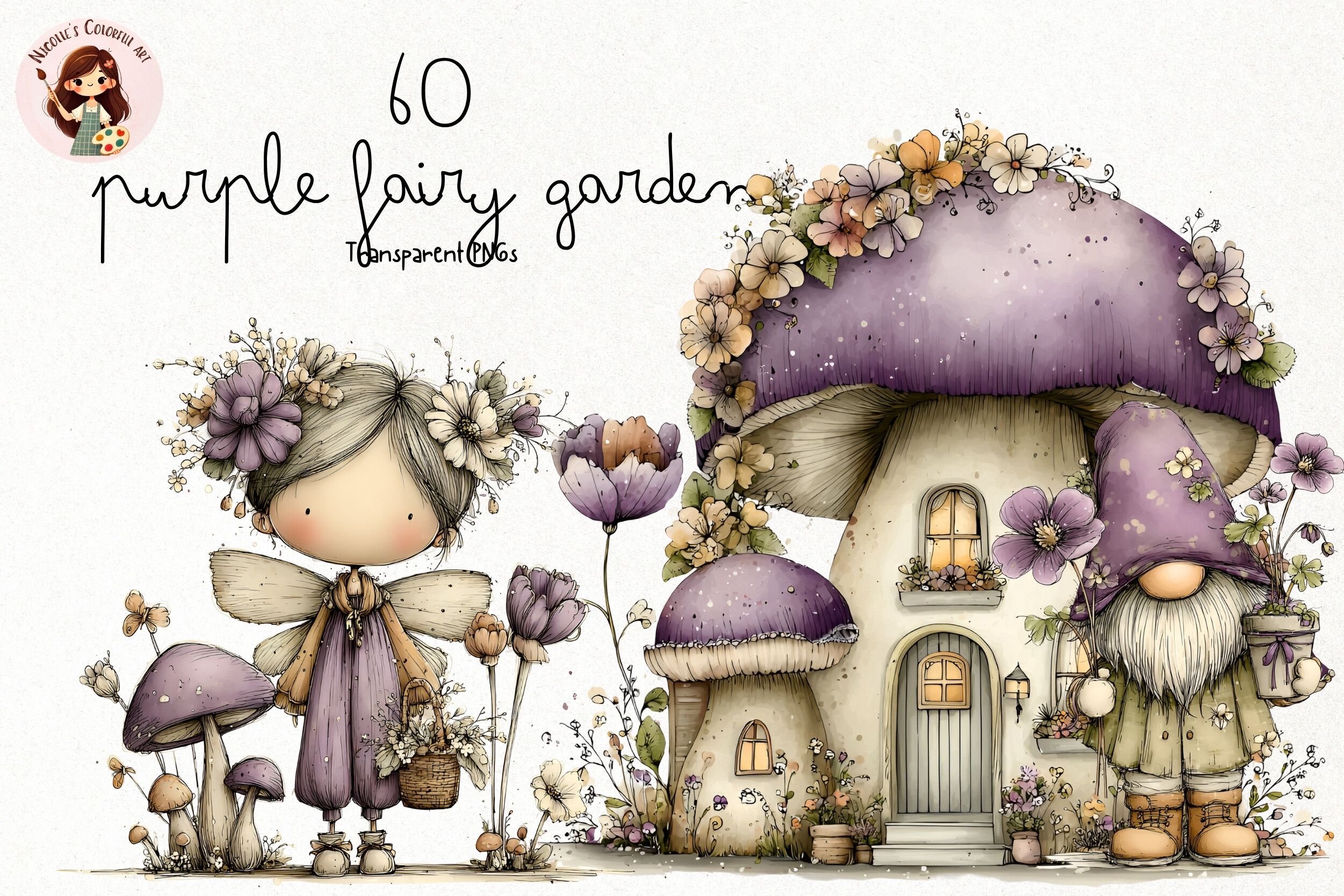 Watercolor Fairy Garden PNG Clipart