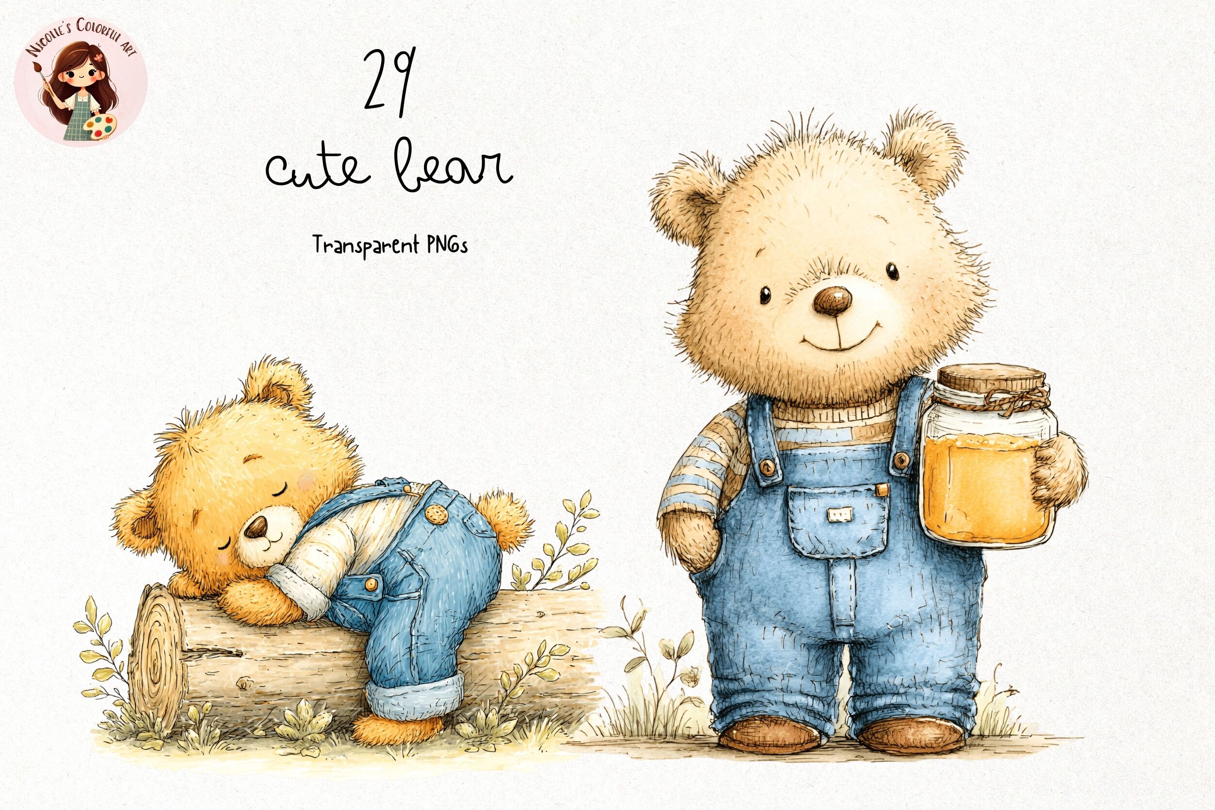 Storybook Woodland Bear PNG Clipart