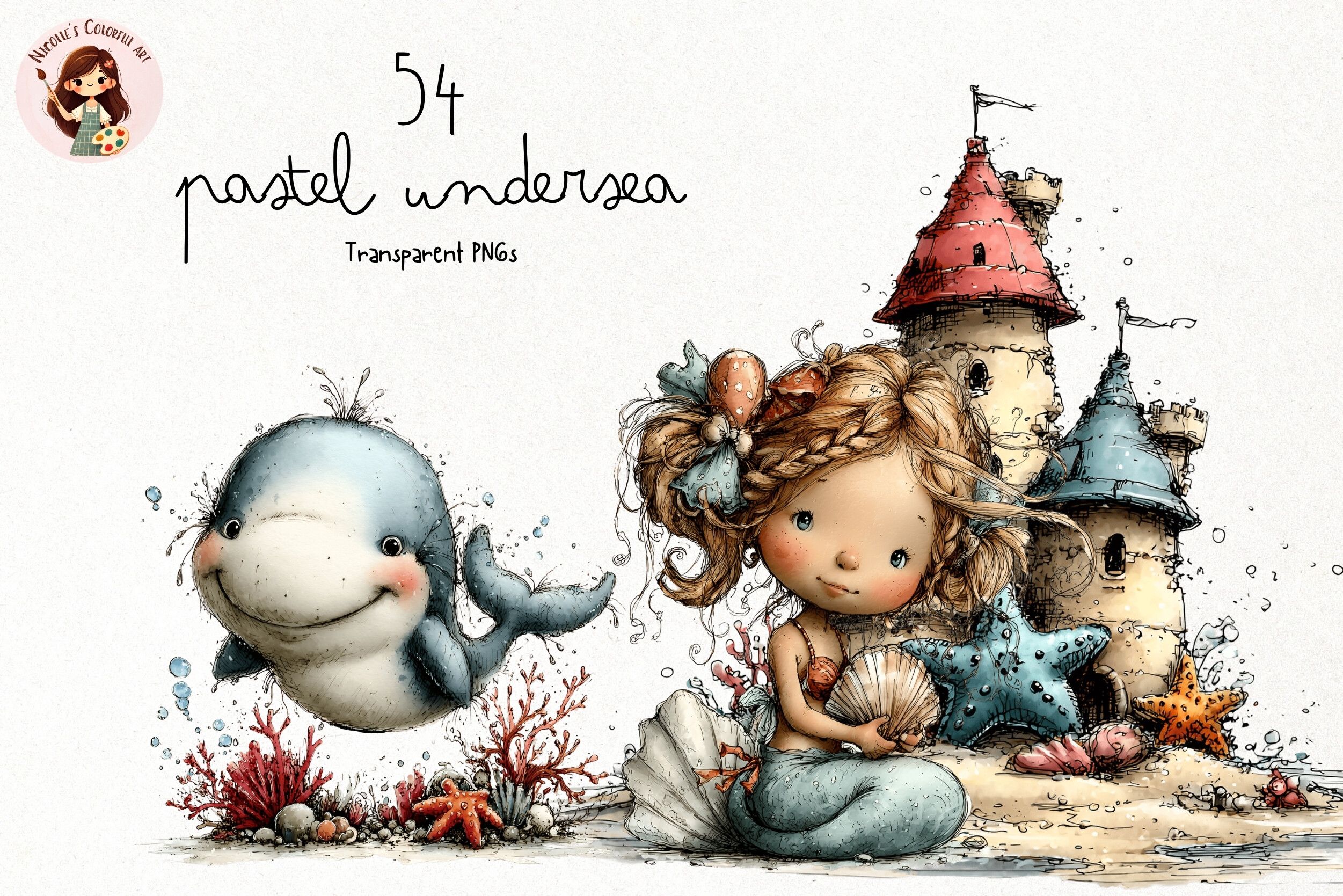 Pastel Undersea Life PNG Clipart