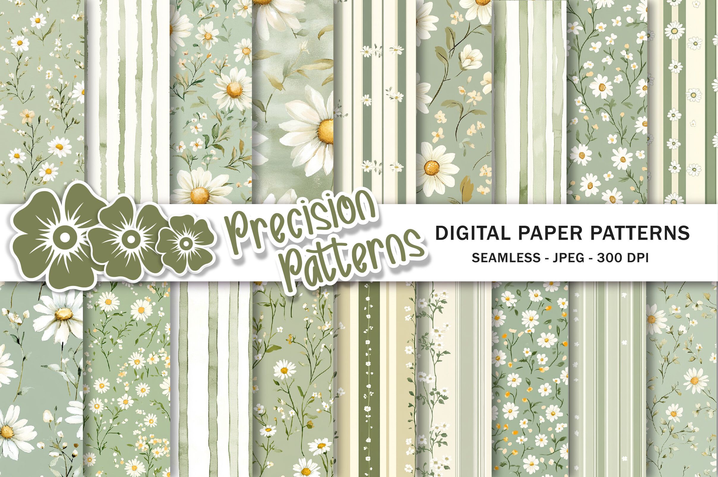 Cottagecore Sage Green Daisy Paper
