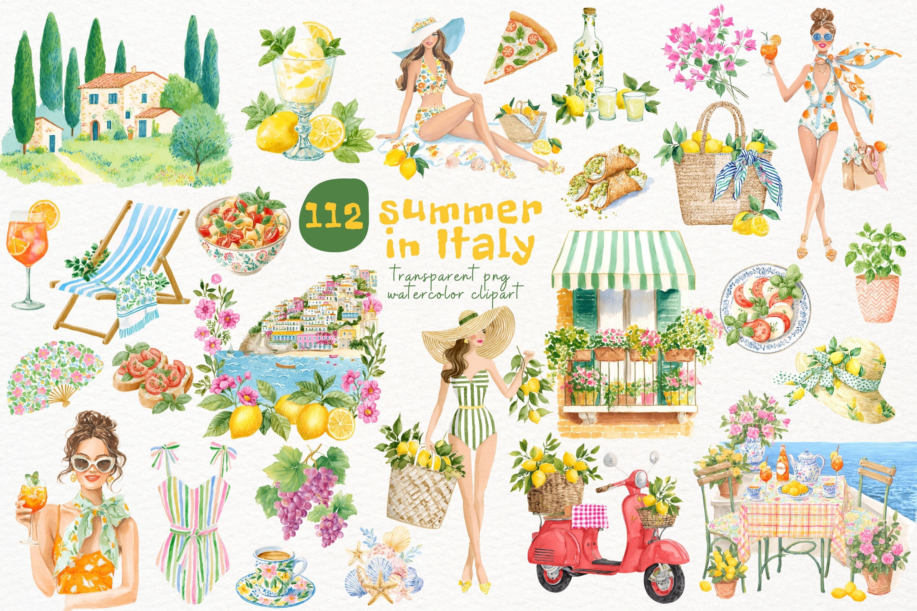 Watercolor Summer Italy PNG Clipart