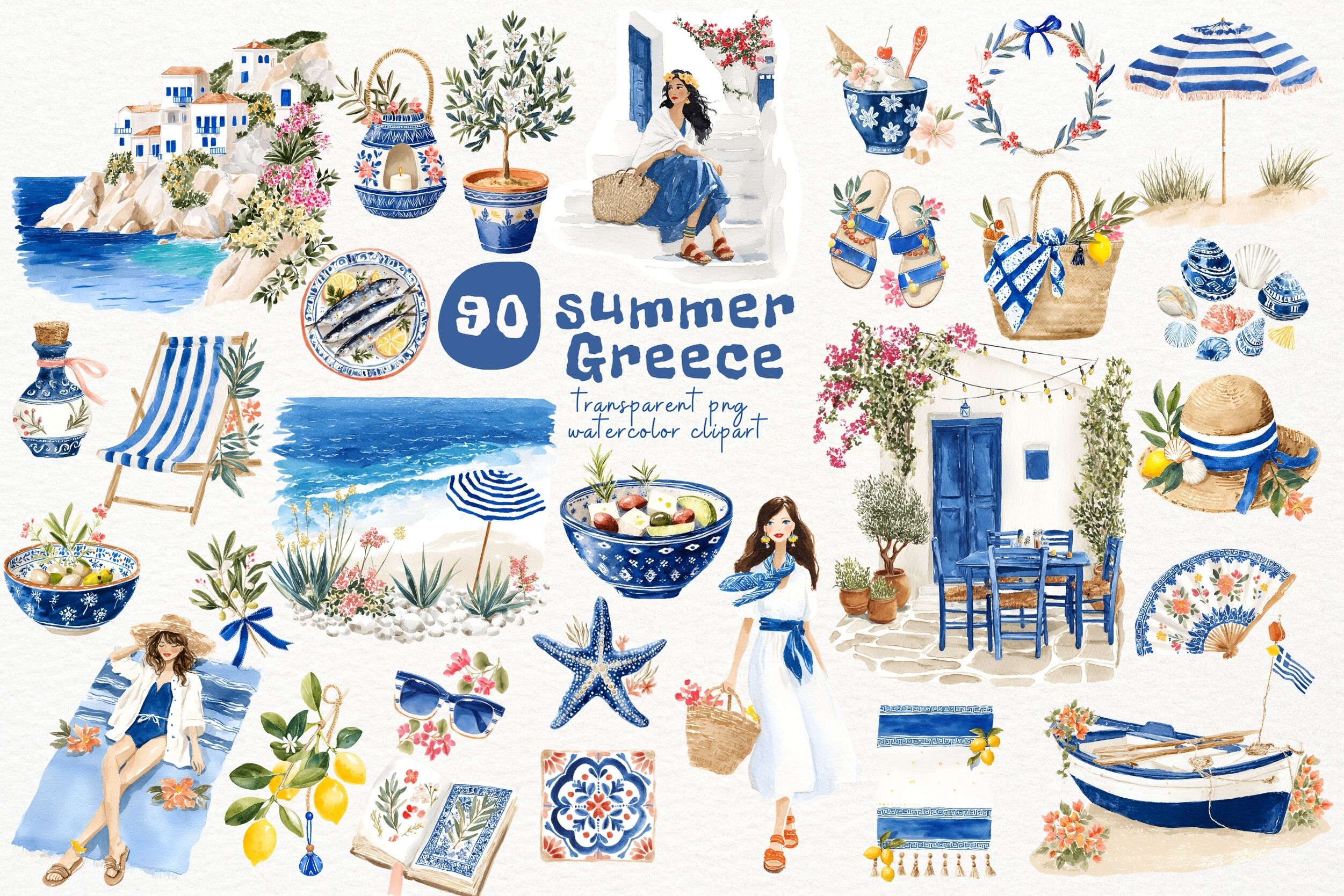 Watercolor Summer Greece PNG Clipart